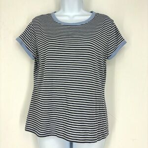 Arizona Jean Company Blue Stripe White Black Flowy Soft Shirt Top Tee Large